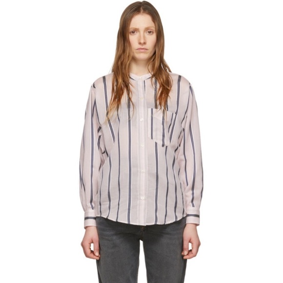 Isabel Marant Etoile Satchell Button Down Top 38 Striped Light Pink - Picture 1 of 12